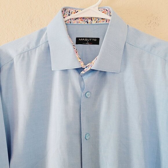 Massuto Mens Blue Royal Long Sleeve Shirt Size Xlarge 100% Cotton Contrast Cuff - Picture 2 of 8